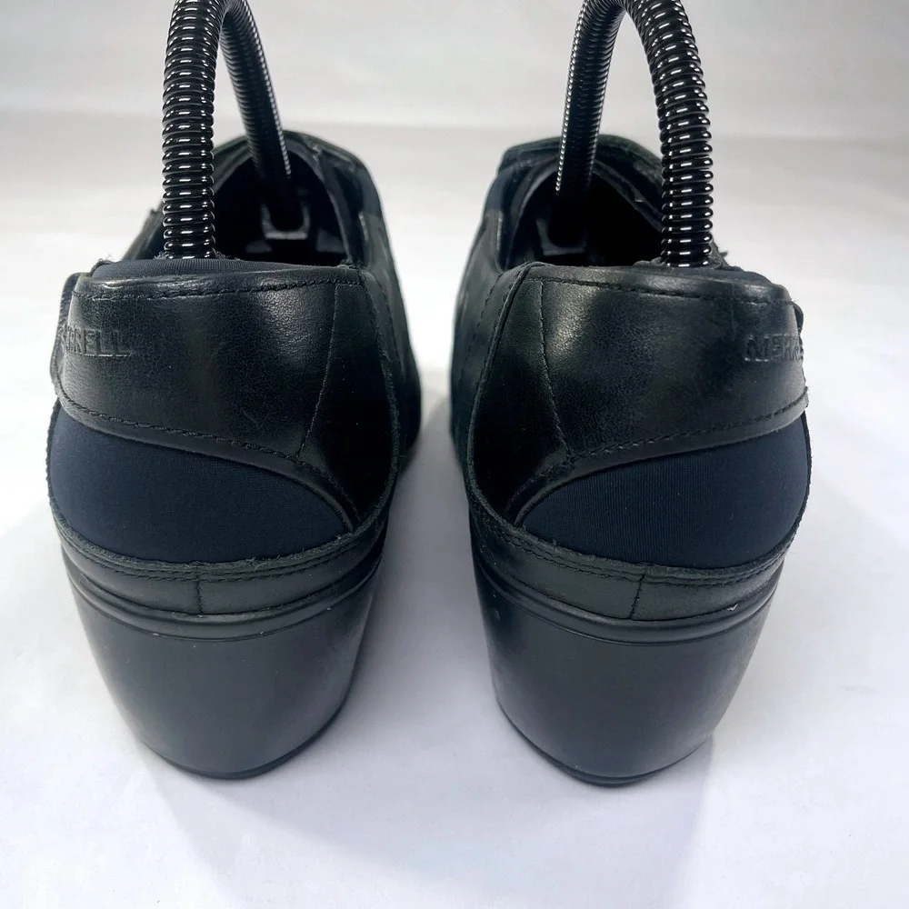 Merrell Veranda Moc Womens 9 Black Leather Slip On Wedge Loafers Comfort Shoes
